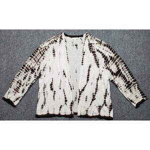 Chicos Top Womens 2 White Brown Tie Dye Cotton Cardigan Long Sleeve Cropped